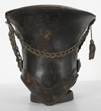 AMERICAN MILITARY BELL CROWN SHAKO OR "TAR BUCKET" CAP, 1821-1830, FOUND IN A HOUSE IN CHAMBERSBURG, PENNSYLVANIA