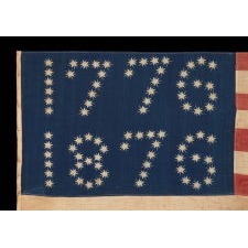 ANTIQUE AMERICAN FLAG WITH 10-POINTED STARS THAT SPELL “1776 – 1876”, MADE FOR THE 100-YEAR ANNIVERSARY OF AMERICAN INDEPENDENCE, ONE OF THE MOST GRAPHIC OF ALL EARLY EXAMPLES: