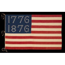 ANTIQUE AMERICAN FLAG WITH 10-POINTED STARS THAT SPELL “1776 – 1876”, MADE FOR THE 100-YEAR ANNIVERSARY OF AMERICAN INDEPENDENCE, ONE OF THE MOST GRAPHIC OF ALL EARLY EXAMPLES