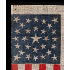 ANTIQUE AMERICAN FLAG WITH 29 WHIMSICAL STARS IN A MEDALLION CONFIGURATION, IOWA STATEHOOD, PRE-CIVIL WAR, 1846-1848