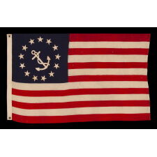 ANTIQUE AMERICAN PRIVATE YACHT ENSIGN WITH 13 STARS & A CANTED ANCHOR, MADE circa 1910-1945