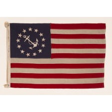 ANTIQUE AMERICAN PRIVATE YACHT FLAG (ENSIGN) WITH 13 STARS SURROUNDING A CANTED ANCHOR, CIRCA 1910 – 1920’s