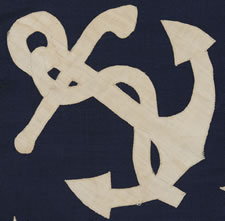 ANTIQUE PRIVATE YACHT FLAG (ENSIGN) WITH 13 STARS AND A FOULED ANCHOR, MARKED "U.S. ARMY STANDARD BUNTING", 1895-1910 ERA