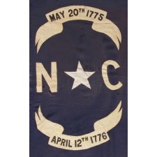 ANTIQUE STATE FLAG OF NORTH CAROLINA, MADE CIRCA 1900-WWI ERA (U.S. INVOLVEMENT 1917-18), MADE TO BE HAND-CARRIED ON A STAFF AND WITH BATTLE-FLAG-LIKE PROPORTIONS; IN SPITE OF ITS 1ST QUARTER 20TH CENTURY DATE, THIS IS THE EARLIEST EXAMPLE THAT I HAVE ENCOUNTERED IN PRIVATE HANDS: