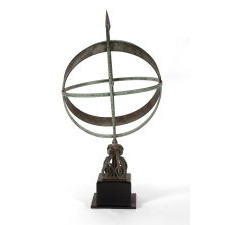 ARMILLARY SUNDIAL WITH EXCEPTIONAL, ORIGINAL SURFACE, BRONZE & COPPER, CA 1890