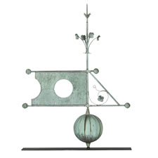 BANNER WEATHERVANE WITH AN EXTRAORDINARILY HUGE SPHERE, BEAUTIFUL FORM, AND GREAT VERDIGRIS SURFACE, Ca 1890