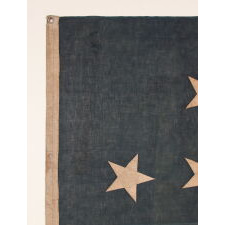 LARGE & BEAUTIFULLY FADED, ANTIQUE AMERICAN JACK w/ 45 STARS ARRANGED IN A “NOTCHED” PATTERN, INTENTIONALLY LEAVING SPACE FOR THE 3 REMAINING WESTERN TERRITORIES YET TO BE ADDED; MADE IN THE PERIOD BETWEEN 1896 - 1908, WHEN UTAH WAS THE MOST RECENT STATE TO JOIN THE UNION; SPANISH-AMERICAN WAR ERA