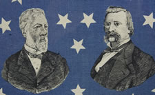 BLAINE AND LOGAN, JUGATE PORTRAIT, CAMPAIGN FLAG, 1884, MADE BY THE CHENEY SILK CO., MANCHESTER, CT