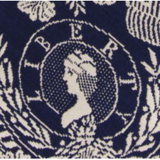 BLUE & WHITE "LIBERTY" COVERLET, MADE IN 1849 FOR AURISSA A. GILLETT BY WEAVER JAMES VANNESS, IN PALMYRA, NEW YORK, A VERY SCARCE VARIETY WITH EXCEPTIONAL IMAGERY