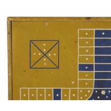 BLUE & YELLOW "SNOWFLAKE" PARCHEESI GAMEBOARD, CA 1885