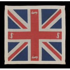 BRITISH UNION JACK KERCHIEF, PRINTED ON SILK, WITH PATRIOTIC SLOGANS, WWI ERA (1914-18)