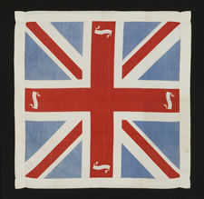 BRITISH UNION JACK KERCHIEF, PRINTED ON SILK, WITH PATRIOTIC SLOGANS, WWI ERA (1914-18)