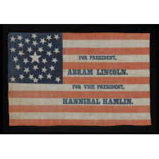 1860 CAMPAIGN PARADE FLAG WITH 33 STARS IN A PENTAGON MEDALLION AND AN INTRIGUING ABBREVIATION OF LINCOLN'S NAME, ATTRIBUTED TO H.C. HOWARD, PHILADELPHIA