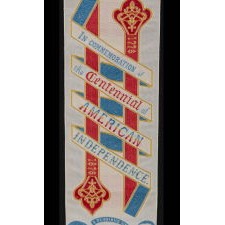 1876 CENTENNIAL STEVENSGRAPH BOOKMARK WITH AN IMAGE OF GEORGE WASHINGTON, MADE BY PHOENIX MANUFACTURING CO. AND SOLD BY B.B. TILT & SON