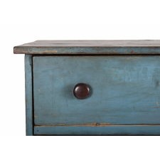 CHEST OF FOUR DRAWERS WITH ROBIN’S EGG BLUE PAINTED SURFACE AND SHAKER-LIKE SIMPLICITY, CA 1830-1860, FOUND IN INDIANA