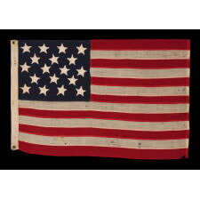 18 STAR ANTIQUE AMERICAN FLAG WITH 13 STRIPES, LIKELY MADE TO COMMEMORATE THE 1812 ADMISSION OF LOUISIANA AS THE 18TH STATE, AND PRODUCED EITHER FOR THE 1893 CHICAGO WORLD’S FAIR, OR THE 1876 PHILADELPHIA WORLD’S FAIR, ATTRIBUTED TO LEADING, CIVIL WAR, U.S. ARMY ENGINEER & CHICAGO ARCHITECT, WILLIAM LeBARON JENNEY