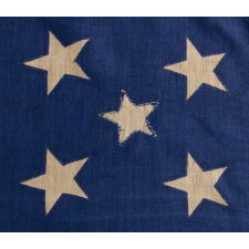 34 STAR ANTIQUE AMERICAN FLAG OF THE CIVIL WAR PERIOD (1861-63), WITH WOVEN STRIPES, PRESS-DYED STARS, AND BEAUTIFUL COLORS, POSSIBLY MADE IN NEW YORK BY THE ANNIN COMPANY, REFLECTS THE ADDITION OF KANSAS TO THE UNION, 1861-1863