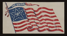 CIVIL WAR ERA BROADSIDE/FLYER WITH AN IMAGE OF A 34 STAR FLAG WITH AN EAGLE IN THE CENTER OF A "GREAT STAR" PATTERN AND A TASSLED STREAMER FEATURING THE WORD "UNION":