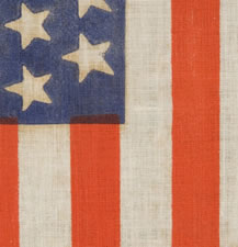 CIVIL WAR ERA PARADE FLAG WITH 36 STARS IN A VERY RARE FORM THAT DISPLAYS A "U" FOR UNION