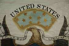 CIVIL WAR PERIOD PATRIOTIC EAGLE BANNER, PAINTED on LINEN