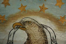 CIVIL WAR PERIOD PATRIOTIC EAGLE BANNER, PAINTED on LINEN