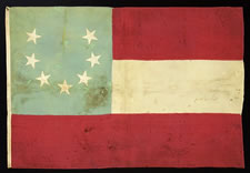 CONFEDERATE 1ST NATIONAL FORMAT FLAG (STARS & BARS) WITH A RARE, CRESCENT STAR FORMATION, CAPTURED BY  LT. CHARLES H.B. CALDWELL