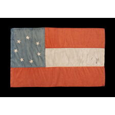 CONFEDERATE 1ST NATIONAL PATTERN FLAG (A.K.A., "STARS & BARS"), A HOMEMADE, SILK EXAMPLE WITH 7 HAND-EMBROIDERED STARS, LIKELY MADE POST WAR, circa 1870-1880’s, TO COMMEMORATE THE FIRST WAVE OF SECESSION