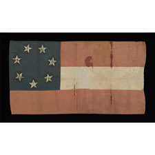 CONFEDERATE FIRST NATIONAL (STARS & BARS) PATTERN BIBLE FLAG IN A LARGE SCALE WITH 7 WHITE-PAINTED STARS, MADE AT THE OPENING OF THE WAR, 1861