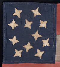 CONFEDERATE LANCE PENNON, STARS & BARS FORMAT, 11 FOUR-POINTED STARS