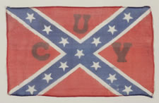 CONFEDERATE PARADE FLAG WITH U.C.V. OVERPRINT, THOUGHT TO HAVE BEEN USED AT THE LAST REUNION OF THE UNITED CONFEDERATE VETERANS ASSOCIATION IN 1951