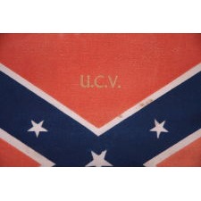 CONFEDERATE, SOUTHERN CROSS, BATTLE-STYLE PARADE FLAG WITH A RARE 1935 OVERPRINT IN GOLD LEAF FOR A 1935 REUNION OF THE UNITED CONFEDERATE VETERANS (UCV) IN AMARILLO, TEXAS