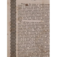 COPY OF THE DECLARATION OF INDEPENDENCE ON CLOTH, PRINTED IN BOSTON IN 1832 TO MEMORIALIZE THE PASSING OF THE LAST SURVIVING SIGNER, CHARLES CARROLL OF MARYLAND, IN THE YEAR THAT COINCIDED WITH THE 100TH BIRTHDAY OF GEORGE WASHINGTON