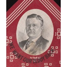 DIAGONAL FORMAT KERCHIEF WITH THE IMAGES OF A BULL MOOSE AND A PORTRAIT OF THEODORE ROOSEVELT, MADE HIS 1912 PRESIDENTIAL CAMPAIGN, WHEN HE RAN ON THE INDEPENDENT, PROGRESSIVE PARTY TICKET, AN EXTREMELY SCARCE AND GRAPHICALLY PLEASING EXAMPLE