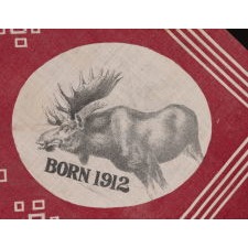 DIAGONAL FORMAT KERCHIEF WITH THE IMAGES OF A BULL MOOSE AND A PORTRAIT OF THEODORE ROOSEVELT, MADE HIS 1912 PRESIDENTIAL CAMPAIGN, WHEN HE RAN ON THE INDEPENDENT, PROGRESSIVE PARTY TICKET, AN EXTREMELY SCARCE AND GRAPHICALLY PLEASING EXAMPLE