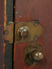 DIMINUTIVE CUPBOARD WITH RED AND BLACK PAINT SURFACE, CA 1880-90