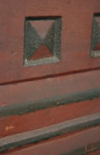 DIMINUTIVE CUPBOARD WITH RED AND BLACK PAINT SURFACE, CA 1880-90