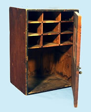 DIMINUTIVE CUPBOARD WITH RED AND BLACK PAINT SURFACE, CA 1880-90