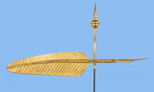 DIMINUTIVE QUILL WEATHERVANE, 1880-1910, WITH EXCEPTIONAL FORM AND GILDED SURFACE