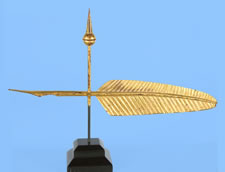 DIMINUTIVE QUILL WEATHERVANE, 1880-1910, WITH EXCEPTIONAL FORM AND GILDED SURFACE