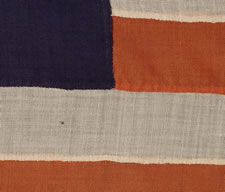 THE EARLIEST BETSY ROSS PATTERN 13 STAR FLAG I HAVE EVER ENCOUNTERED, ENTIRELY HAND-SEWN WITH HAND-EMBROIDERED STARS, 1860's - 1880's