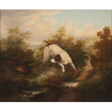 ENGLISH POINTER ON POINT OVER PHEASANT, BY OR IN THE CIRCLE OF PHILIP REINAGLE (1749-1833), BRITISH, OIL ON CANVAS, circa 1820