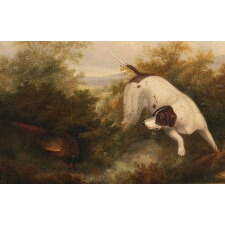 ENGLISH POINTER ON POINT OVER PHEASANT, BY OR IN THE CIRCLE OF PHILIP REINAGLE (1749-1833), BRITISH, OIL ON CANVAS, circa 1820