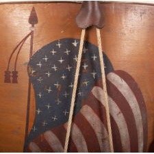 ENORMOUS 19TH CENTURY PATRIOTIC BASE DRUM, WITH AN AMERICAN FLAG AND A MARINER'S COMPASS, PROBABLY AROUND THE TIME OF THE 1876 CENTENNIAL OF AMERICAN INDEPENDENCE