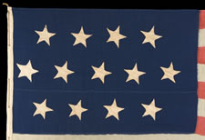 ENTIRELY HAND-SEWN , 13 STAR US NAVY SMALL BOAT ENSIGN IN THE 4-5-4 PATTERN, CA 1850-1863