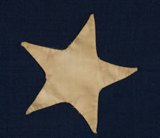 ENTIRELY HAND-SEWN , 13 STAR US NAVY SMALL BOAT ENSIGN IN THE 4-5-4 PATTERN, CA 1850-1863