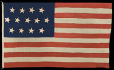 ENTIRELY HAND-SEWN , 13 STAR US NAVY SMALL BOAT ENSIGN IN THE 4-5-4 PATTERN, CA 1850-1863