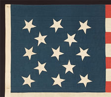 ENTIRELY HAND-SEWN 13 STAR FLAG, MADE TO CELEBRATE OUR NATION'S CENTENNIAL OF INDEPENDENCE IN 1876