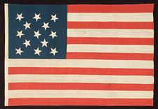 ENTIRELY HAND-SEWN 13 STAR FLAG, MADE TO CELEBRATE OUR NATION'S CENTENNIAL OF INDEPENDENCE IN 1876