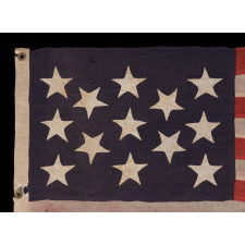 ENTIRELY HAND-SEWN, 13 STAR, U.S. NAVY SMALL BOAT ENSIGN, CA 1884-1889, SIGNED "LYMAN," "THORNTON," and "GRIMM"