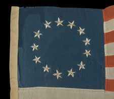 ENTIRELY HAND-SEWN 13 STAR FLAG MADE BY THE GRANDDAUGHTER OR GREAT-GRANDDAUGHTER OF BETSY ROSS, RACHEL ABRIGHT OR SARAH M. WILSON, IN PHILADELPHIA IN 1905, THE LARGEST EXAMPLE PRESENTLY KNOWN TO EXIST